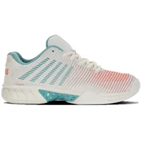 K-Swiss Hypercourt Express 2 Tennis Shoe, Blanc de Blanc/Nile Blue/Desert Flower, 37.5 EU