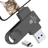 [Ohne APP] USB Stick für lPhone,Ryican 256GB Speicherstick USB Handy 4 in 1 USB C Stick mit Passwortschutz USB 3.0 Externer Speicher für iOS/Smartphone/Pad/OTG Android/PC/Tablet,Schwarz