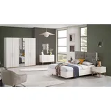 Xlmoebel Komplettschlafzimmer Doppelbett aus Holz in Weiß mit Nachttischen und Kleiderschrank, (6-tlg., Bett), Hergestellt in Europa weiß