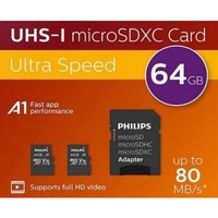 Philips microSDXC R80/W30 microSDXC 64GB Kit, UHS-I U1, A1,