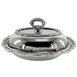 Casa Padrino Jugendstil Schale mit Deckel Silber 21 x 17 x H. 10 cm - Serviertablett mit Deckel - Restaurant Accessoires - Gastronomie Accessoires - Barock & Jugendstil Esszimmer Accessoires