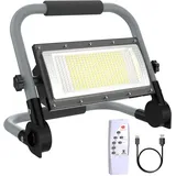 ERAY LED Baustrahler Akku Solar Arbeitsleuchte Tragbare, LED Strahler Akku 10000LM 12000mAh Akku Arbeitsleuchte 350 LED-Perlen/5 Modi/2 Lademethoden/Power Bank/Fernbedienung/Timer für Camping, Notfall