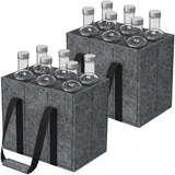 Lifewit Flaschentasche 6 Flaschen, Stabil Filz Flaschenträger mit Griff, Faltbare Flaschenkorb Wohnmobil für Wein, Getränke, Weinflaschen, Bottle, Grau, 30 x 20 x 26cm, 2 Stück