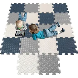 Coonoor Puzzlematte 18Pcs Puzzlematte Baby Kinderspielteppich Spielmatte 30x30x1,2 cm, (18-tlg), Schaumstoffmatte Kinderteppich Bodenschutzmatte für Baby Kinder blau|grau|weiß