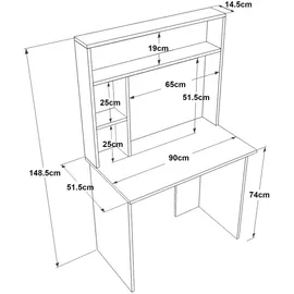 [en.casa] Schreibtisch Tópisa mit Regal 149x90x52 cm Eiche/Weiß