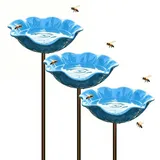 Handgefertigter Blumen-Gartenstecker Aus Metall, Doppelfunktions-Metallblumen-Vogeltränke Und Bestäuber-Wasserstation, Rote Vogelbadschale for Hof, Rasen, Terrasse, Landschaftsdekoration(Blue,3pcs)