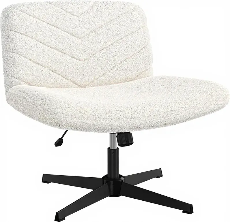 Yaheetech Bürostuhl, Schreibtischstuhl mit breitem Sitzkissen, Höhenverstellbarer Drehstuhl mit mittlerer Rückenlehne, Schneidersitzstuhl für Büros und Schlafzimmer, Elfenbein