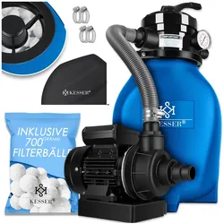 KESSER® Sandfilter Sandfilteranlage + 700g Filterbälle ersetzen 25kg Filtersand- Poolfilter 10 m3/h Filteranlage Filterkessel für Pool Schwimmbecken 4-Wege Ventil , einfache Steuerung