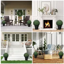 Homcom 2er-Set Künstlicher Lavendel, 42 cm Zimmerpflanze, Kunstpflanze in Kugelform, große Dekorative Kunstblumen für Zuhause, Büro, Flur, Garten, Violett+Grün
