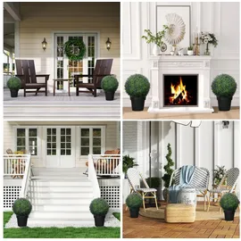 Homcom 2er-Set Künstlicher Lavendel, 42 cm Zimmerpflanze, Kunstpflanze in Kugelform, große Dekorative Kunstblumen für Zuhause, Büro, Flur, Garten, Violett+Grün