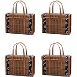4x Picknick-gewebter Korb, Weiden-aufbewahrungstasche, , Gefalteter Obst-einkaufsgriff, Rattan-gras, Faltbarer Bambus-korb
