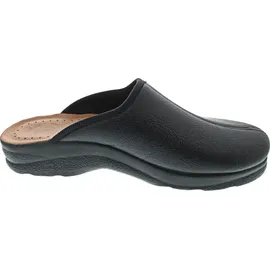 FLY FLOT Herren Hausschuh Pantoffel Schlupfschuh gepolsterte Lederdecksohle, Größe:47 EU, Farbe:Schwarz - Schwarz - 47