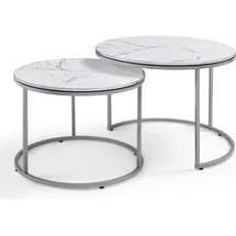 [en.casa] Skagen Marmor weiß / silber 2er Set