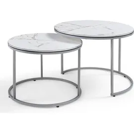 [en.casa] Skagen Marmor weiß / silber 2er Set