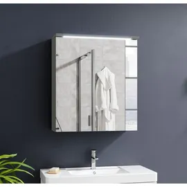möbelando Badezimmerspiegelschrank >Two< LED, Steckdose, titan-grau / weiß - 60x68x23cm (BxHxT)