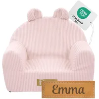 Flumi Personalisierte Kindersessel fur Jungen – Babysessel - Kindersitz fur Kinderzimmer Spielzimmer – Sessel mit Gravur Kindername (Kord Rosa)