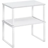 SONGMICS Gewürzregal, 2er Set Küchen-Organizer, Küchenregal, Schrank-Organizer Küche, erweiterbar, kleines Regal, stapelbar, Metall und Holzwerkstoff, wolkenweiß-schneeweiß KCS02W01