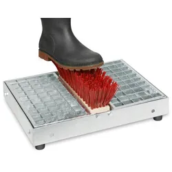PROREGAL Robuster Schuhreiniger mit Bürste | HxBxT 45,5x35,5x17cm | Stahl-Gitterrost | Silber | Schuhputzer Schuhabstreifer