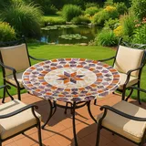 Maximex Spann-Tischdecke XL rund Ø 85 – 105 cm, mediterranes Motiv, abwischbare Gartentischdecke mit Gummizug, wetterfest, UV-beständig, für Garten, Balkon und Camping, Kunststoff