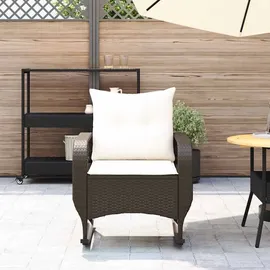 vidaXL Garten-Schaukelstuhl mit Kissen Braun Poly Rattan, Gartenstuhl, Gartensessel, Outdoor-Schaukelstuhl, Schaukelsessel, Schwingsessel