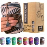 MeriWoolArt® Makramee Garn - Makramee Garn 3mm farbig 200m - Super weiches Garn, einfach gedrehte Makramee Schnur - Öko-Tex 100% recyceltes Baumwollgarn farbig - DIY Boho Deko Makramee