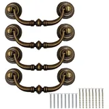 4 Stück Schubladengriff Antik Möbelgriffe mit Schrauben Pull Down Haken Retro Dekorative Türgriff 12.5 cm Küchen Schrank Hardware, Messing