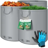 Kesser Kesser® Gartensack Set Laubsack Gartenabfallsack inkl. Handschuhe - Selbststehend 4 Griffe Stabil Robust & Faltbar - Laubsäcke Rasenschnitt Gartensäcke Grau