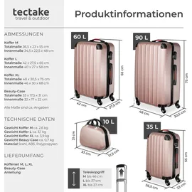 Tectake tectake® Hartschalenkoffer-Set, 4-teilig, 3 Trolleys und Beauty-Case aus robustem ABS-Kunststoff - Gold