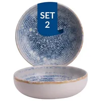 james cooke Azure Vintage Müsli Schalen 2er-Set Steingut – Ø16 cm blau weiß gestreift,