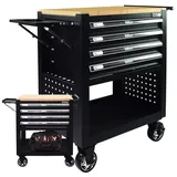 Baumarktplus Werkstattwagen Werkzeugwagen 4 Schubladen leer schwarz Hartholzplatte Profi Compact