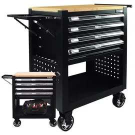 Baumarktplus Werkstattwagen Werkzeugwagen 4 Schubladen leer schwarz Hartholzplatte Profi Compact