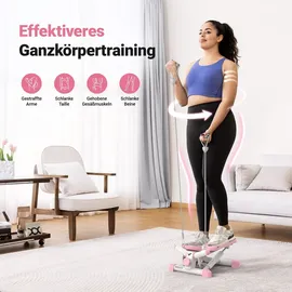 Merach & Mini Stepper 2-in-1 mit LCD-Display – Widerstandsseilen bis 150 kg, Heimtrainer für Beine, Po & Arme, rosa