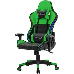 ML-Design Gamingstuhl mit RGB Beleuchtung & Bluetoothboxen Schwarz/Grün aus Kunstleder