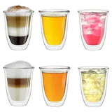 Creano doppelwandige Gläser 400ml „DG-V“, 6er Set, großes Thermoglas doppelwandig aus Borosilikatglas, Kaffeegläser, Teegläser, Latte Gläser, Doppelwandgläser