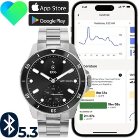 Withings ScanWatch Nova 42 mm schwarz, FKM-Armband mit Edelstahlschnalle silber