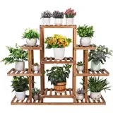 Pflanzenregal Blumenregal, Blumenständer Massivholz, Blumentreppe Garten, Pflanzentreppe mehrstoeckig, Holzregal 6 Etagen - 115x25x96.5cm