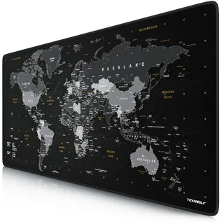 Titanwolf Gaming Mauspad XXL, glattes Stoffgewebe, Speed Mousepad 900 x 400mm große Fläche, Weltkarte deutsch