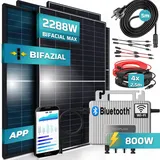 sunniva SUNNIVA® 2288W Balkonkraftwerk komplett Steckdose - Eco Flow 800W Wechselrichter PV Solaranlage Komplettset - 4x 440W BIFAZIAL, BLACK Frame, Single Glas Solarmodule - inkl. 5m Kabel - Bluetooth