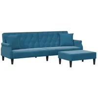 vidaXL Schlafsofa 2-Sitzer mit Kissen und Fußhocker Blau Samt