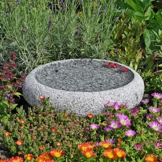CLGarden Granit Vogelbad Ø 35cm rund Vogeltränke Naturstein Garten Boden Tränke frostsicher Stein