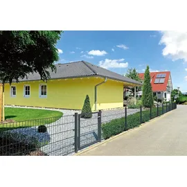 GAH Alberts Alberts Doppelstabmattenzaun 6-5-6, Matten 2,50 m, Höhe 163 m, Länge 10 m, anthrazit, Zaun als Komplettset, Pfosten mit Klemmlasche 60x40 mm | Dunkelgrau
