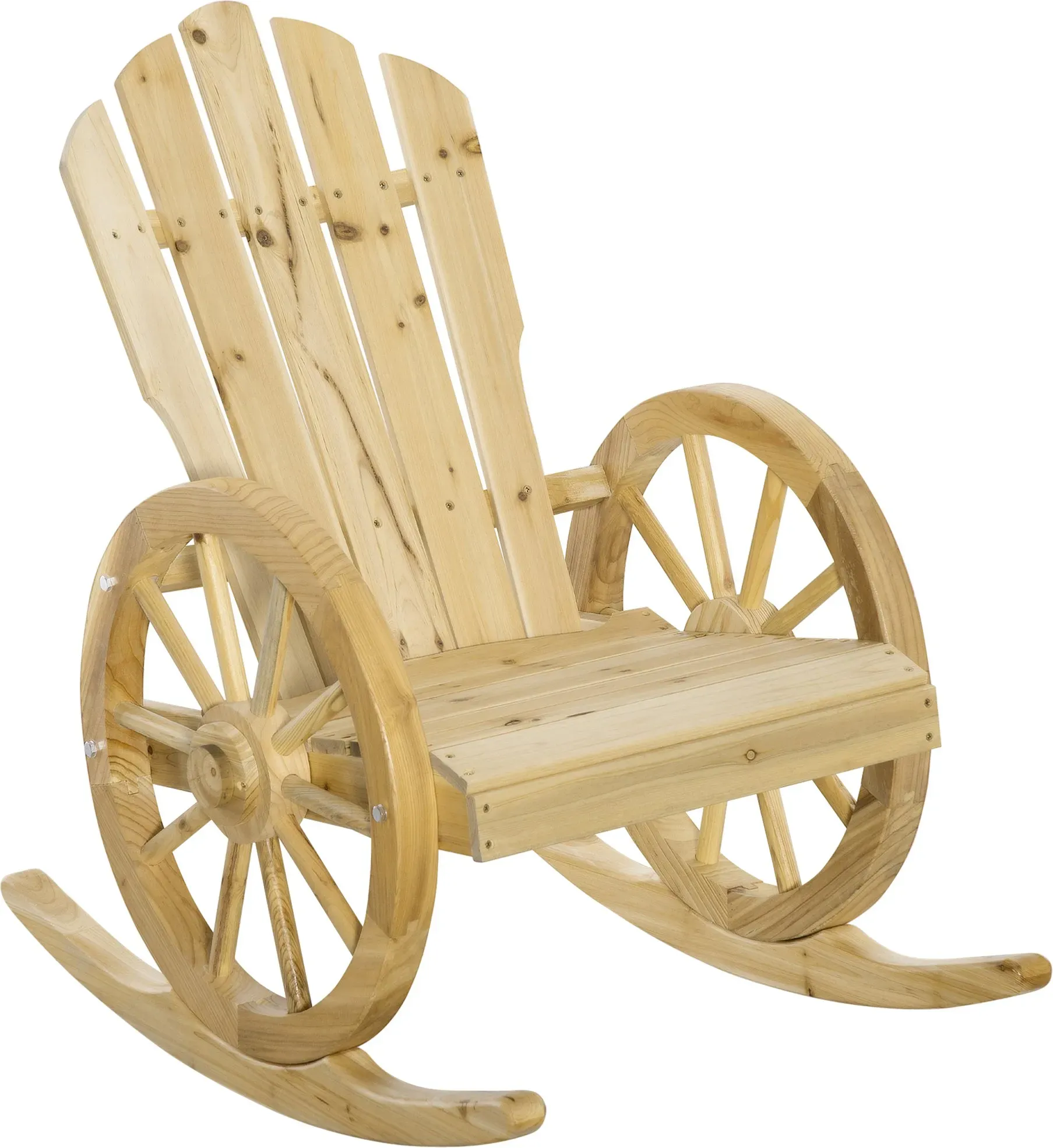 Outsunny Schaukelstuhl Rustikaler Relaxstuhl Gartenstuhl mit Rollen Design Schwingsessel aus Massivholz Naturholz 68 x 88 x 92 cm für Garten & Terrasse   Aosom.de