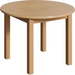 Rundtisch mit Massivholzgestell und Schichtstoffplatte