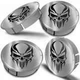 Biomar Labs® 4 x 60 mm Kunststoff Nabenkappen Kappen Felgendeckel Radkappen Radnabendeckel Nabendeckel Totenkopf Schädel Silber Auto Tuning CS 32