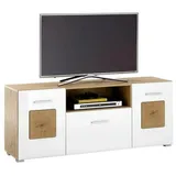 Bega Consult MID.YOU Lowboard Eiche Artisan Weiß Hochglanz, Kunststoff, 2 Fächer, 140x58x38 cm Wohnzimmer, Wohnwände, Lowboards
