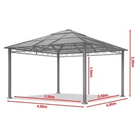 TOOLPORT Gartenpavillon 4x4 m wasserdicht ALU Deluxe Pavillon mit 4 Seitenteilen Hardtop Dach