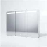 Sonni LED Spiegelschrank mit Beleuchtung 90x65cm Badspiegel Touch Steckdose Edelstahl Kabelloses Scharnier Design, Dreitüriger