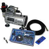 Wiltec Einsteiger Airbrush Kompressor Set AS18-2 Airbrushpistole Typ 128 und umfangreichem Zubehör, Drucktank, für Modellbau, Tattoos, Nailart