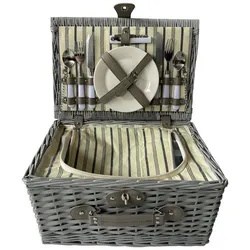HTI-Living Picknickkorb Picknickkorb für 2 Personen Finie Grau (Stück, 1 St., 1 Picknickkorb inkl. Geschirr), Weidenkorb mit Geschirr und Kühlfach grau