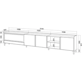 SKRAUT HOME Lowboard 315x61 cm Beige Holzwerkstoff